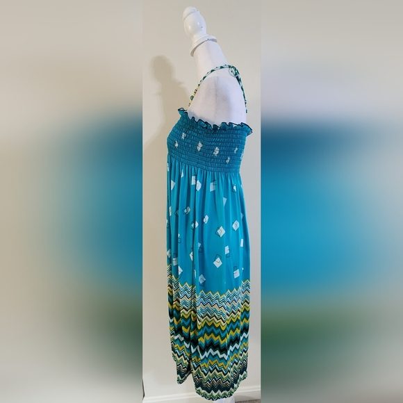 Vintage Beaded Halter Neck Aztec Print Dress Maxi Skirt Beach Cover-up L/XL - Picture 4 of 9